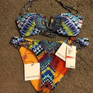 Bikini two piece tropical print Red Carter womens size Xs Nwt